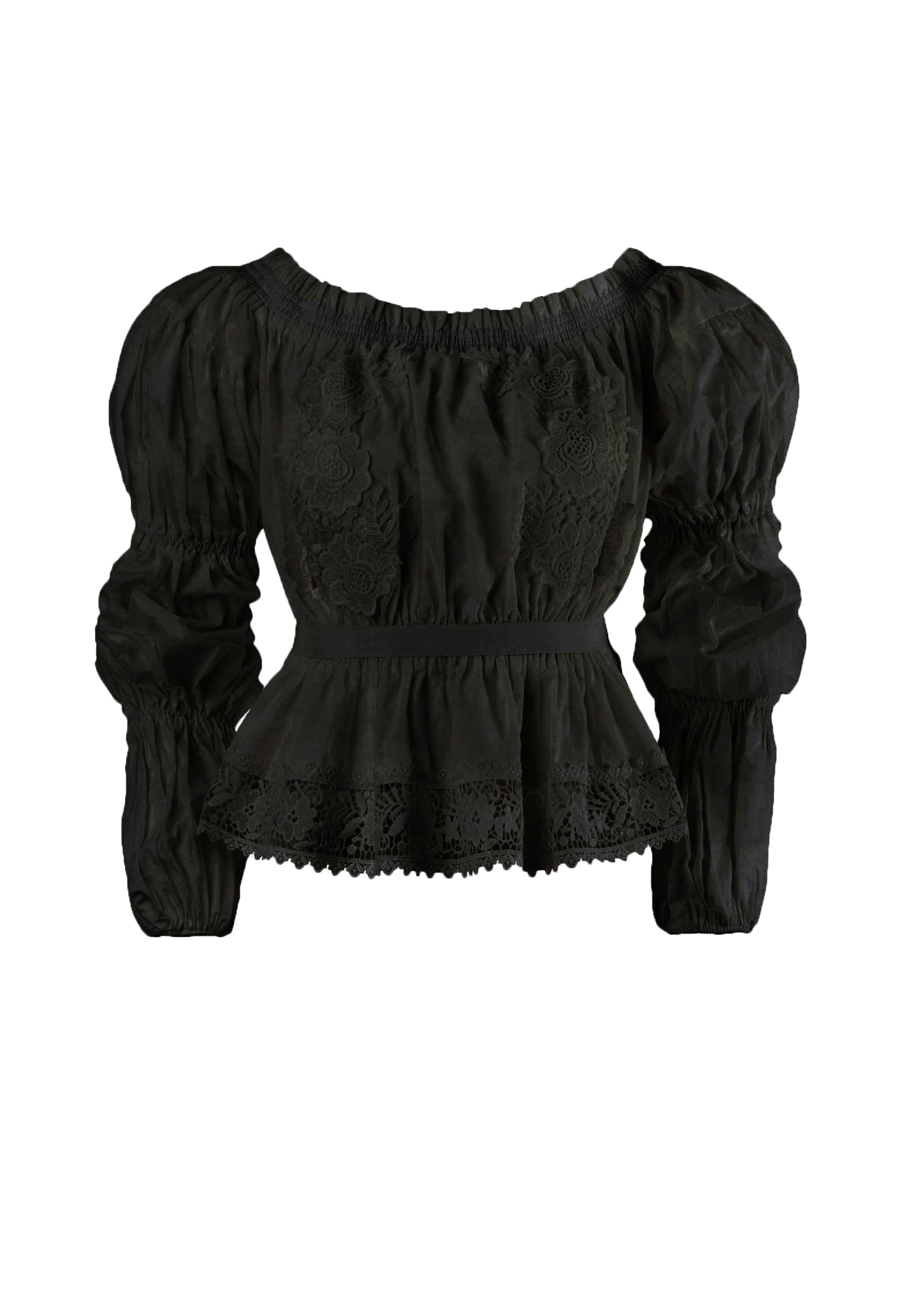 Costa Blanca Black Embroidery Puff Sleeve Top
