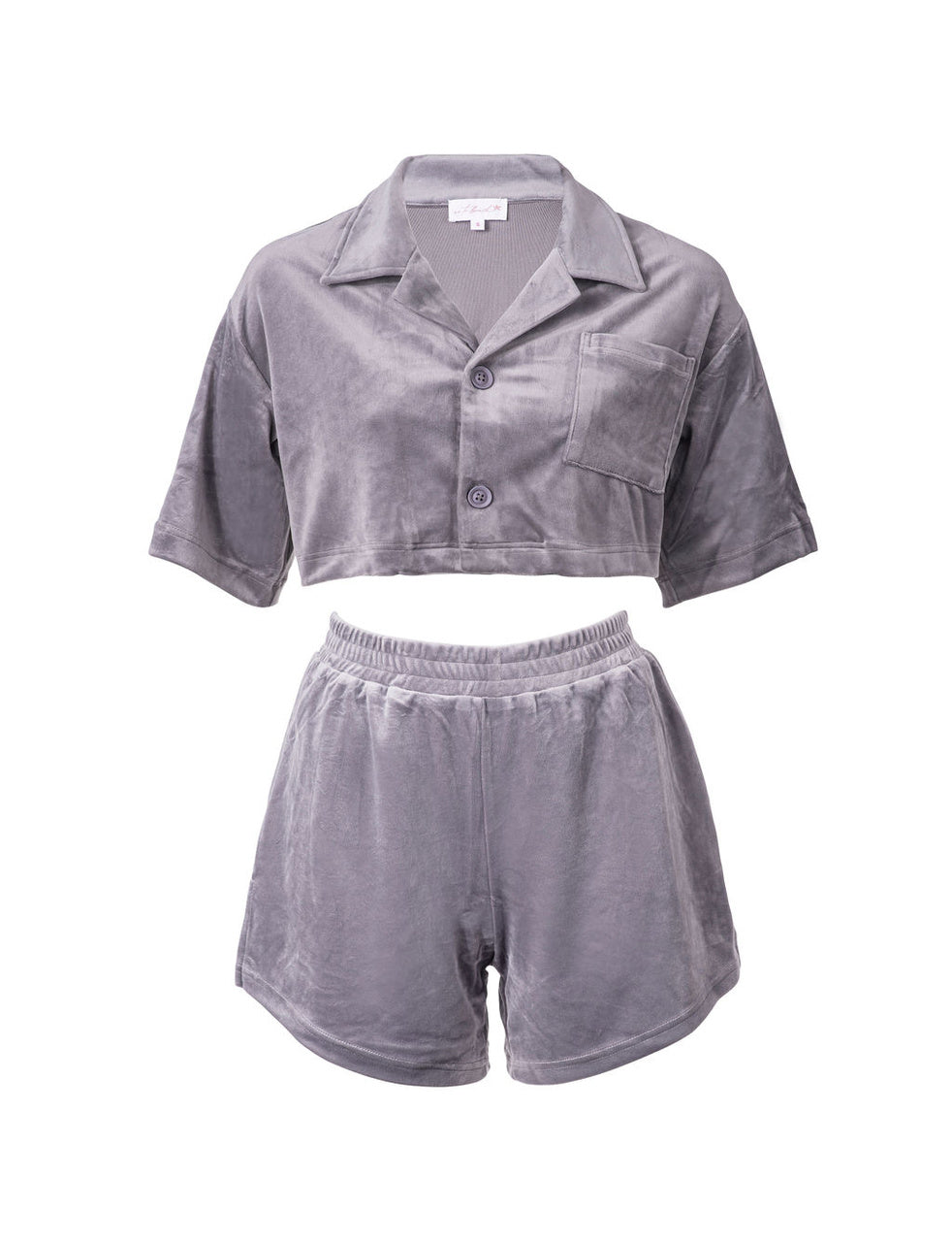 Cropped Velour Charcoal Grey Shirt & Shorts Set