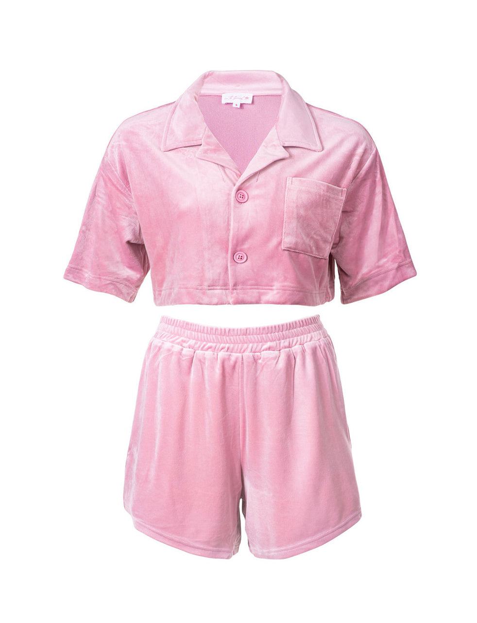 Cropped Velour Pantone Pink Shirt & Shorts Set