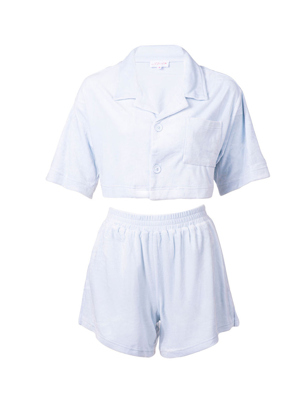 Cropped Velour Powder Blue Shirt & Shorts Set