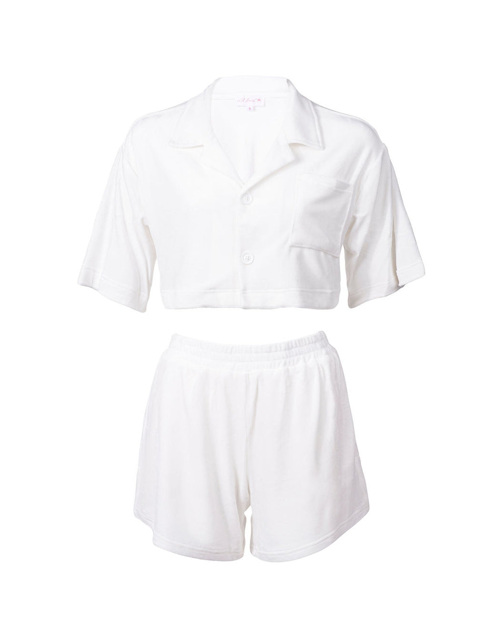 Cropped Velour True White Shirt & Shorts Set
