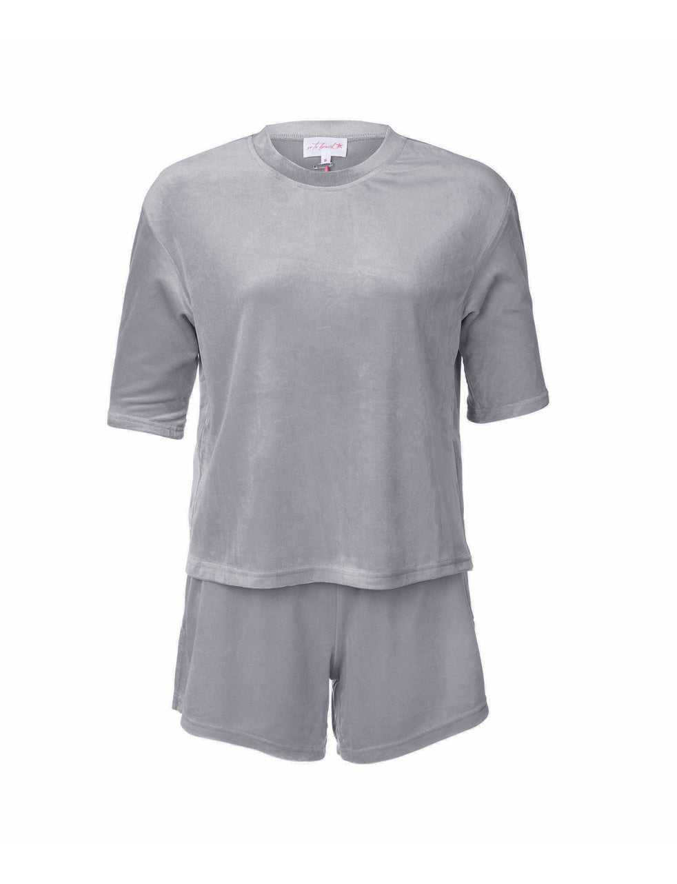 Dreamy Velour Charcoal Grey T-Shirt & Shorts Set