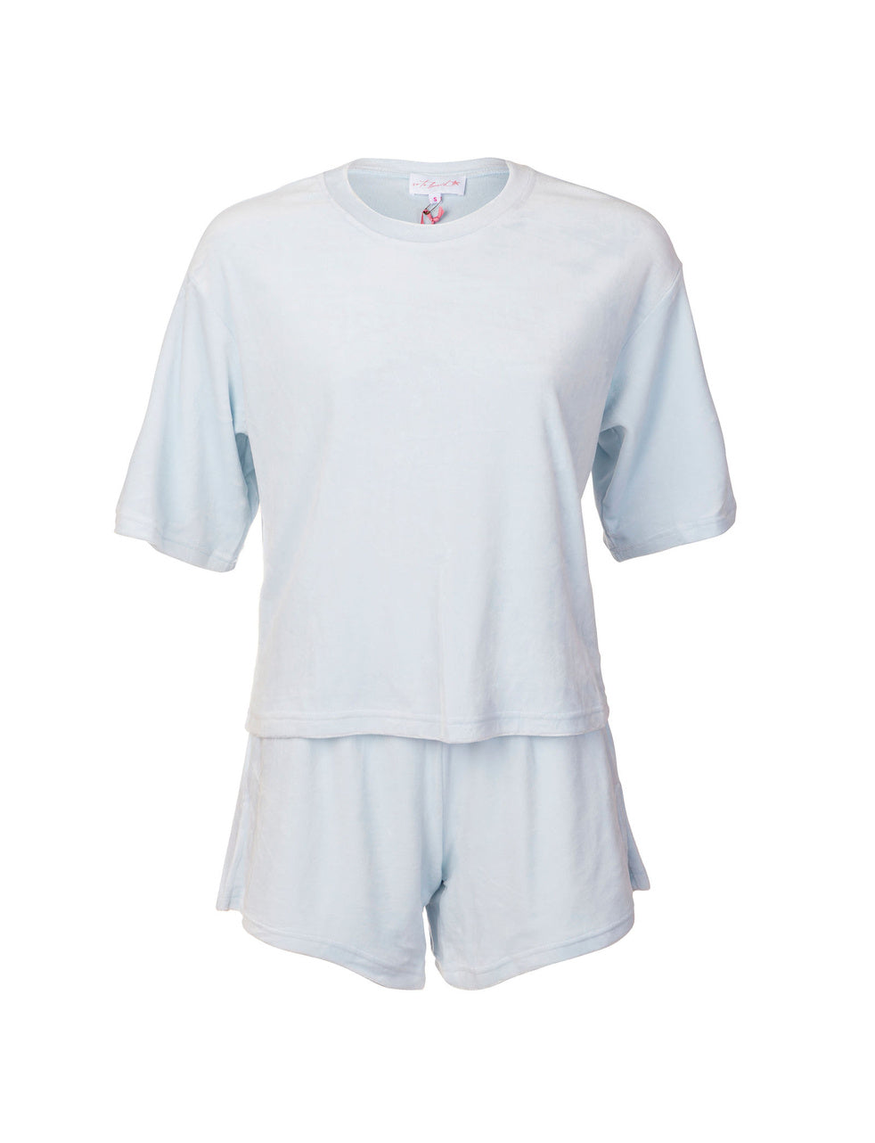 Dreamy Velour Powder Blue T-Shirt & Shorts Set