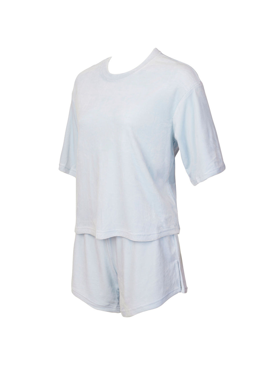 Dreamy Velour Powder Blue T-Shirt & Shorts Set