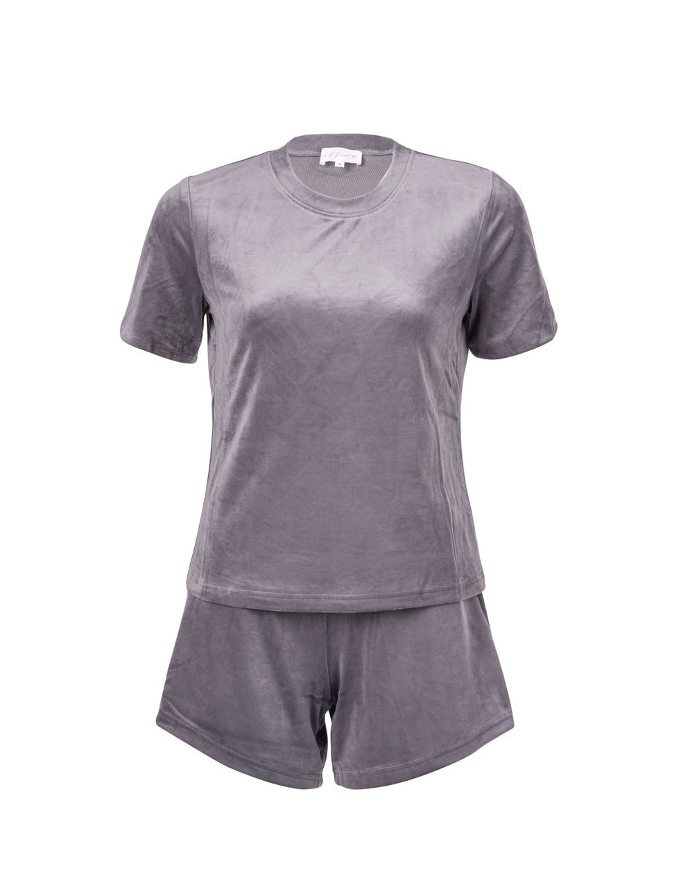 Fitted Velour Charcoal Grey T-Shirt & Shorts Set