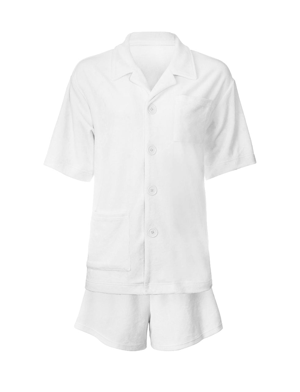 Renee White Velour Shirt & Shorts Set