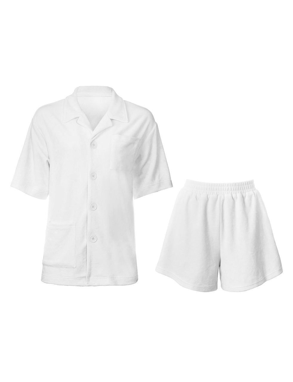 Renee White Velour Shirt & Shorts Set
