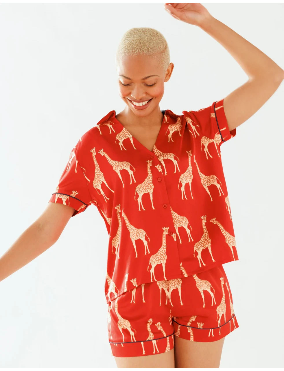 Satin Giraffe Print Short Pyjama Set