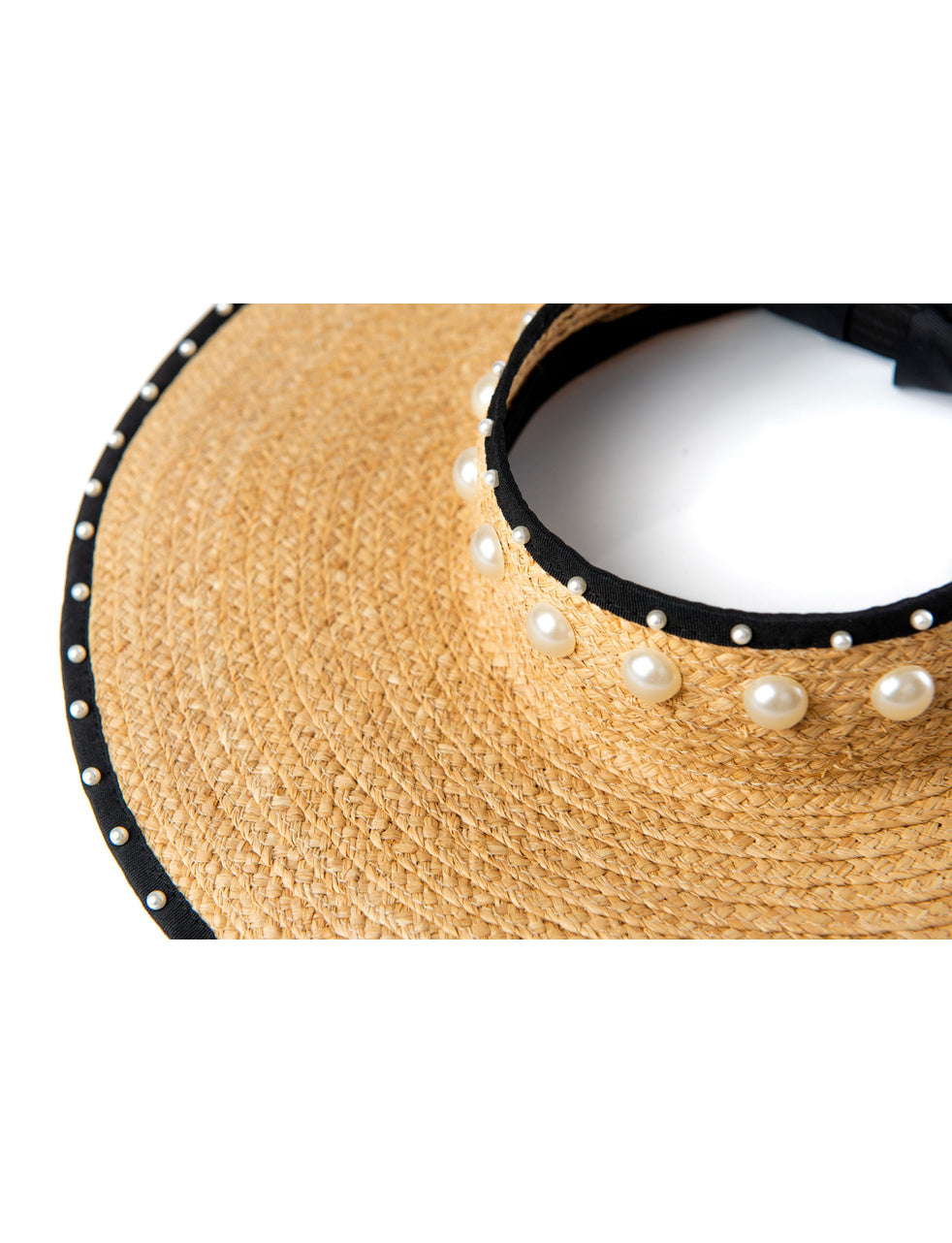 Vienna Black Raffia & Pearl Bead Visor