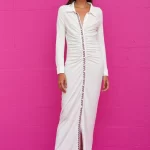 PIMA BUTTON DOWN RUCHED DRESS