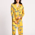 Satin Zebra Print Long Pyjama Set - Mustard